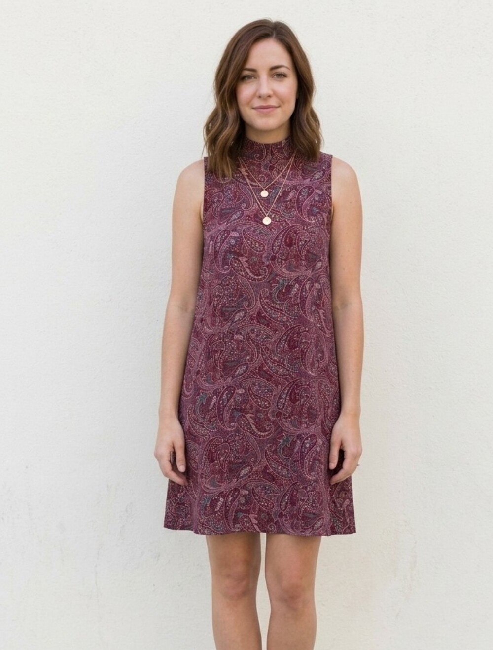 NWT Everly Burgundy Paisley Mock Neck Swing Dress Medium